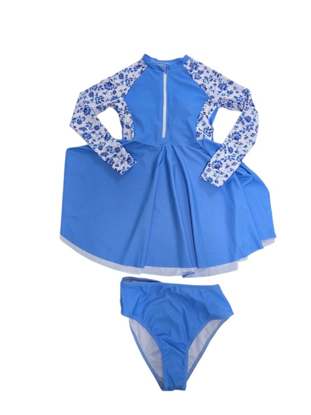 Shein Girl's One Piece Long Sleeve Rashguard Swim Dress & Bottoms, 11Y